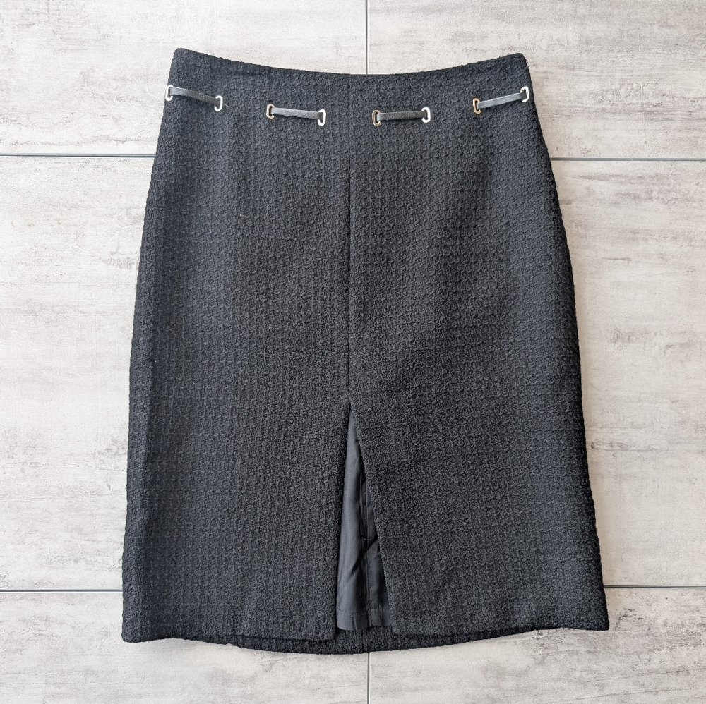 Jenne Maac Black Wool Knit Slit Lined Midi Pencil Skirt Women's Size Medium